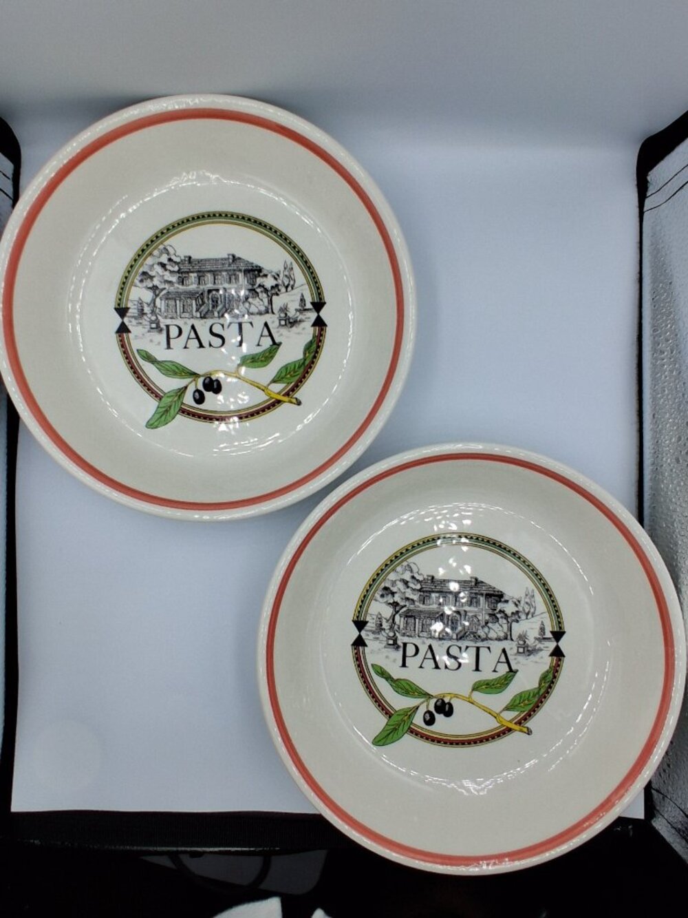2 Vintage Ironstone Tableware Pasta Olive Branch Bowls Made in Italy 8.5"